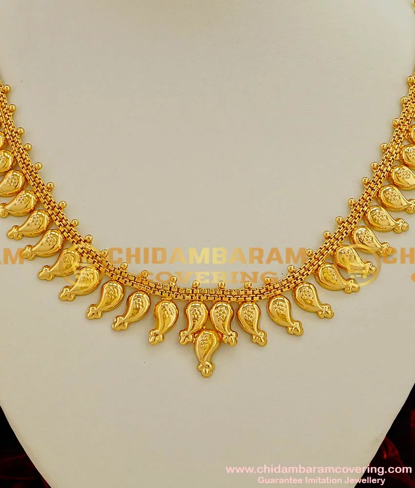 22K Gold 'Mango' Necklace with Red Stones - 235-GN3933 in 24.700 Grams
