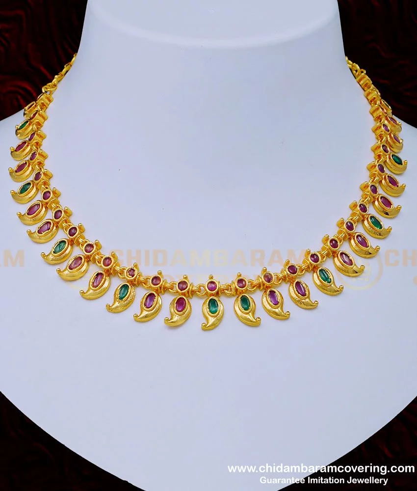 Gold Mango Necklace With Peacock Design - Jewellery Designs