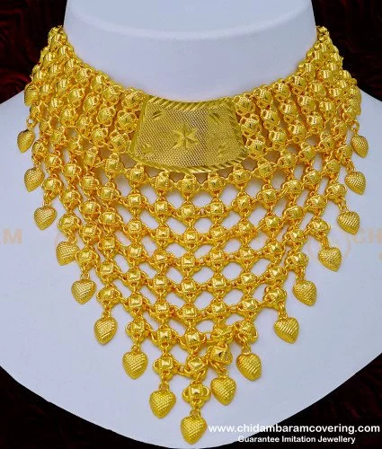 Buy Grand Look Marriage Bridal Gold Heavy Necklace and Haram Designs One  Gram Gold Combo Set Online
