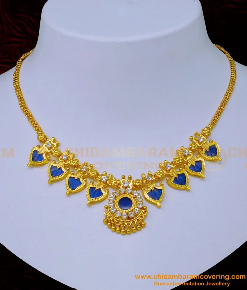 Dark Blue Stones Rose Gold Necklace Set – VOYLLA
