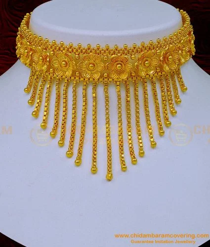 Buy Traditional Impon Real Gold Design Lotus Design Necklace Attigai Choker  for Wedding