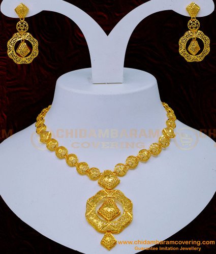 NLC1146 - Real Gold Look Best Quality Gold Plated Jewelry Dubai Necklace Sets