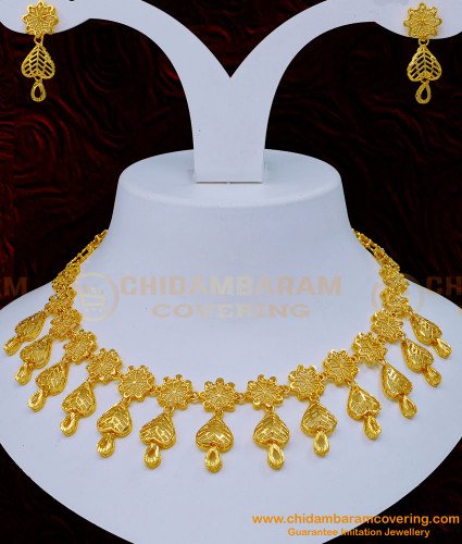 NLC1149 - Unique Flower Model Gold Design Choker Necklace Set Buy Online
