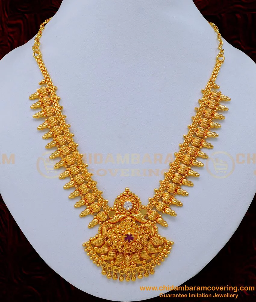 Buy Beautiful Lakshmi Design Emerald Stone Marriage Bridal Gold Necklace  Designs Buy Online