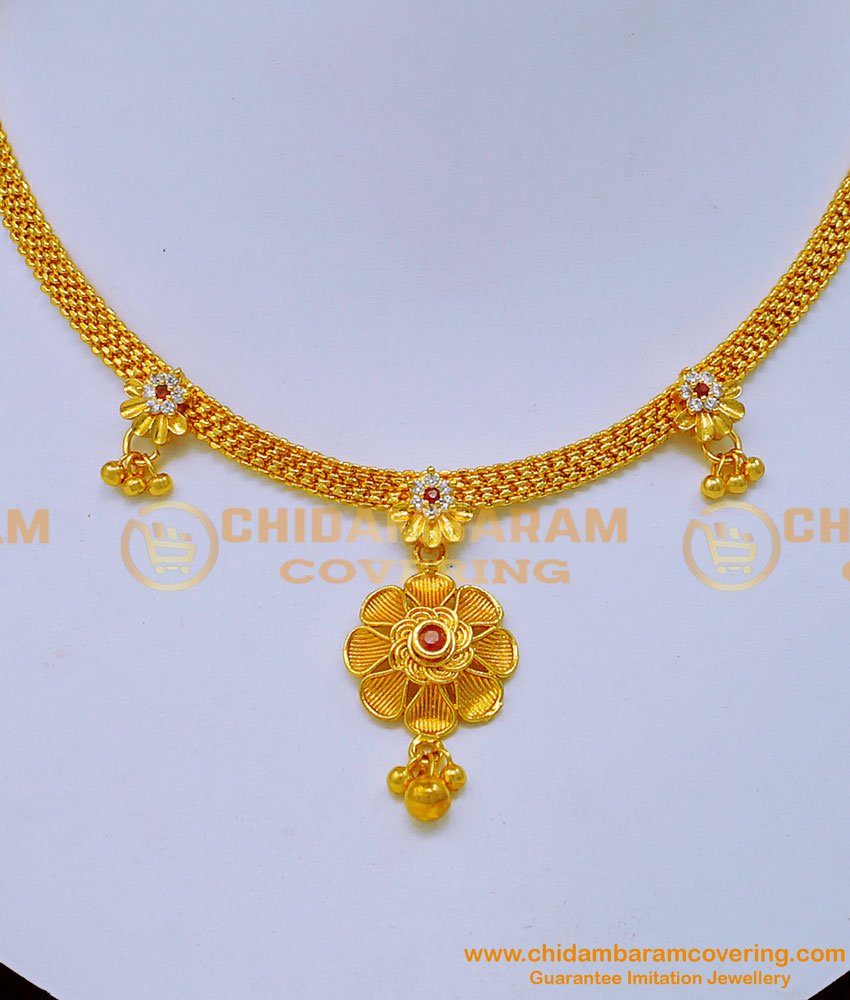 Unique Gold Plated Attigai Style Stone Necklace Design