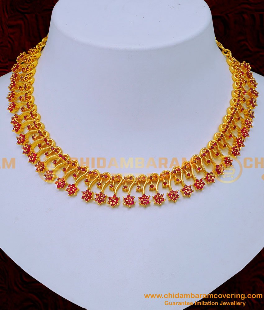 Attractive Ruby Stone Gold Necklace Designs for Women