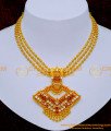 Traditional 3 Line Gold Necklace Designs with Stone Pendant 