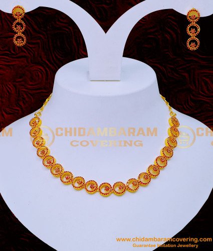 NLC1208 - 1 Gram Gold Plated Jewellery Ruby Necklace Set Online