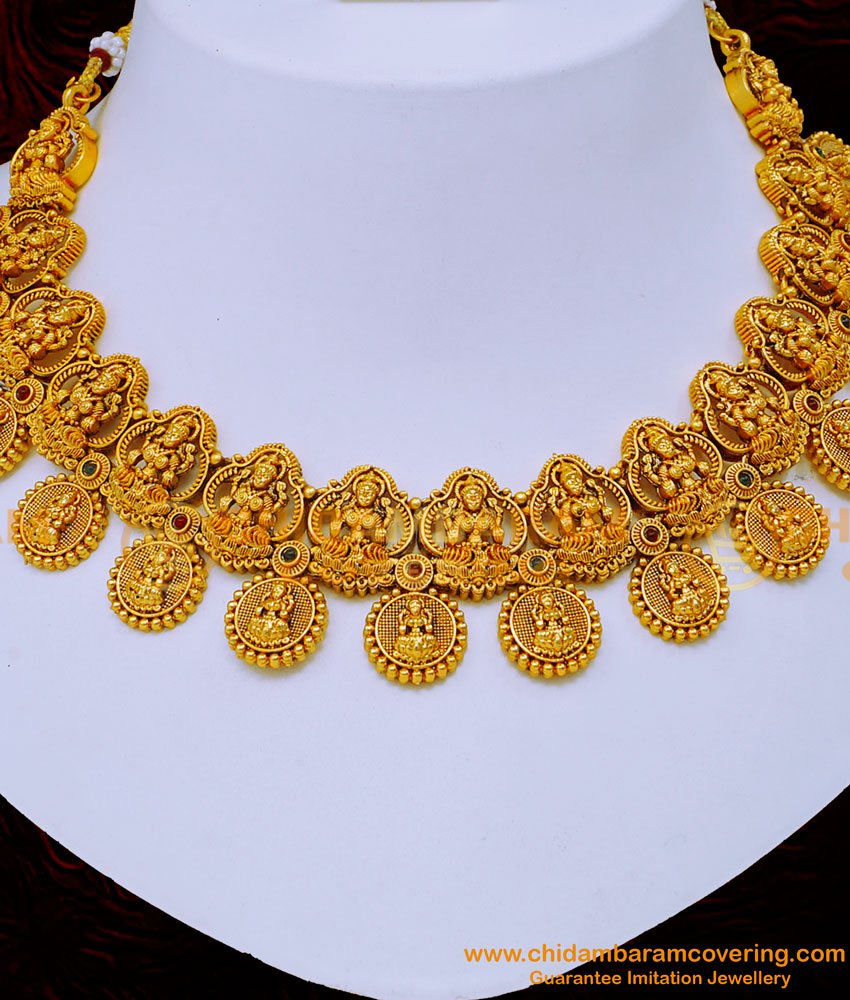 Lakshmi Necklace with Jhumkas Antique Jewellery Set for Marriage