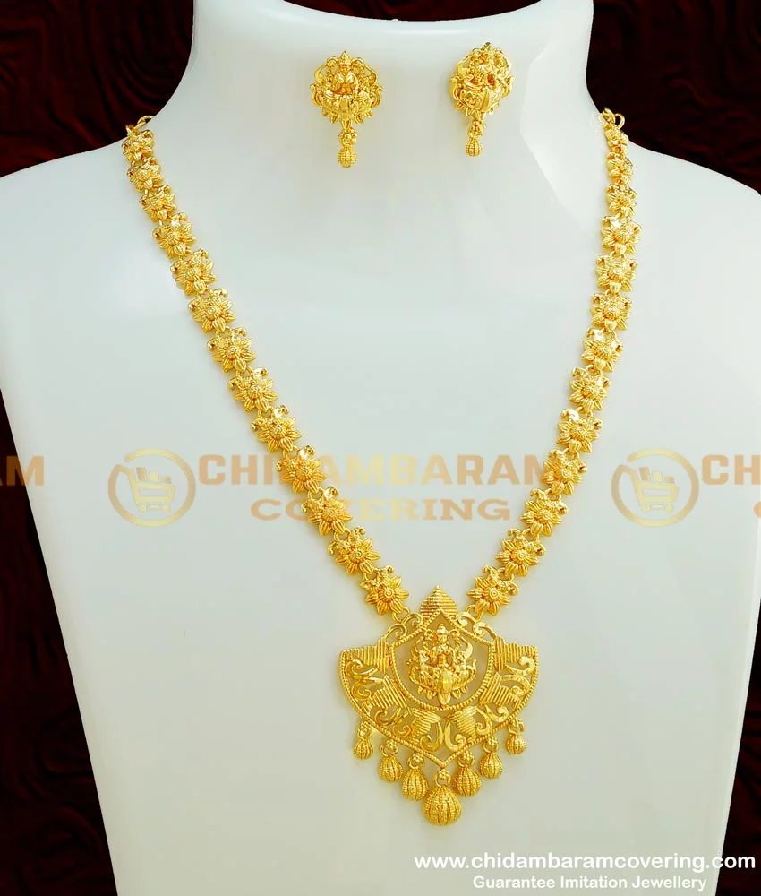 Sree Kumaran | 22Kt Antique Designer Flower Pattern Gold Necklace with  Stones