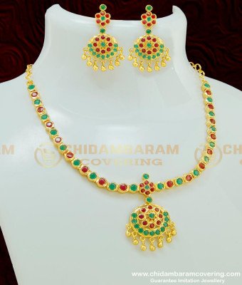 NLC408 - South Indian Wedding Jewellery Multi Stone Attigai Necklace with Earring Set Online