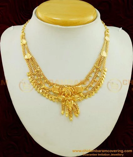 nlc481 marriage bridal gold necklace designs 3 layer calcutta necklace imitation jewellery 1