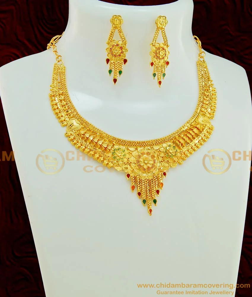 LC Jewelz Golden One Gram Gold Forming Jewellery Set Necklace and Earrings.,  Weight: 50gm at best price in Mumbai