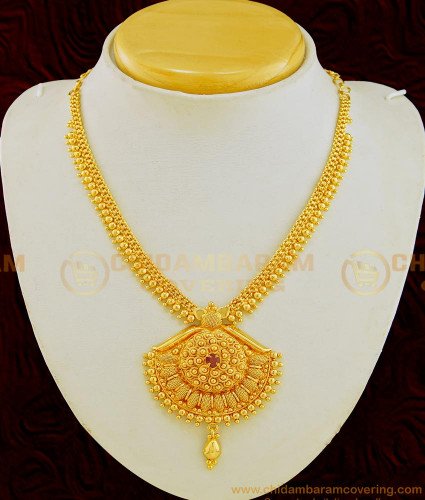 NLC639 - Bridal Wear Pure Gold Plated Gold Design Ruby Stone Necklace Buy Online