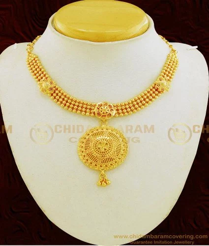 nlc663 marriage bridal gold necklace design gold beads gold plated necklace online 3