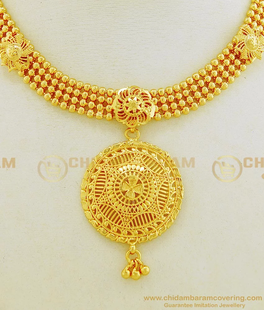 nlc663 marriage bridal gold necklace design gold beads gold plated necklace online 4