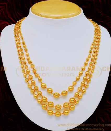 NLC717 - Attractive Gold Plated Gold Beads 3 Layered Necklace Gold Design Indian Wedding Jewellery 