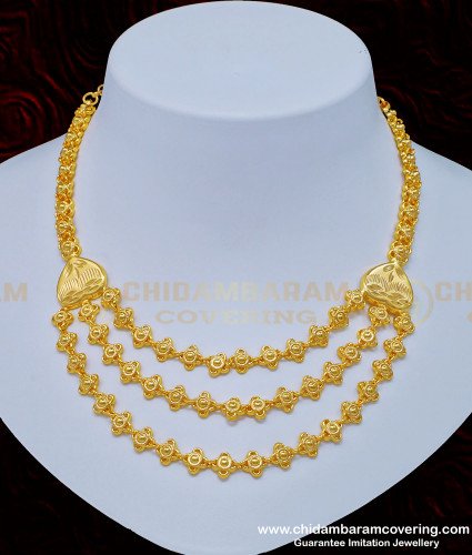 NLC813 - Latest Light Weight 3 Line Necklace 1 Gram Gold Layered Necklace for Ladies 