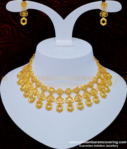 NLC821 - Elegant Marriage Arabic Gold Choker Necklace Set First Quality Imitation Jewellery Online