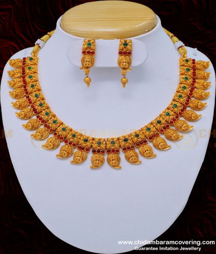 NLC834 - Latest Nagas Collection Premium Quality Lakshmi Kemp Stone Bridal Wear Necklace Set Online 