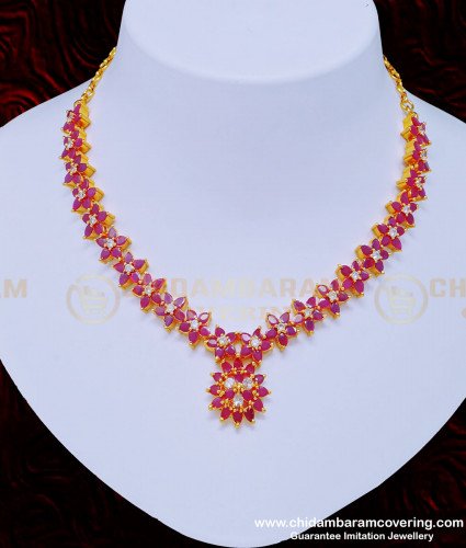 NLC881 - Elegant Look Party Wear High Quality Ruby Stone Necklace One Gram Jewellery Online