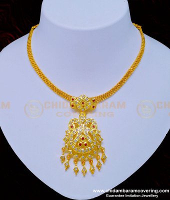 NLC884 - South Indian Gold Plated Guaranteed Impon Attigai Necklace Online 