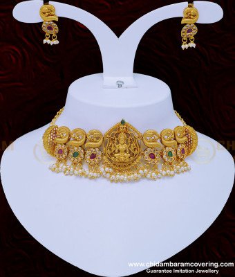 NLC894 - Premium Quality Nagas Jewellery Bridal Wear Ad Stone Lakshmi Antique Choker Necklace Set for Wedding 