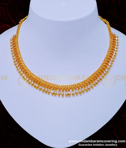 NLC904 - Elegant American Diamond White Stone Party Wear Single Line Necklace for Women 