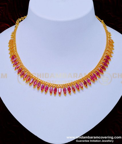 NLC905 - Beautiful Ruby Stone Necklace First Quality One Gram Gold Necklace Buy Online