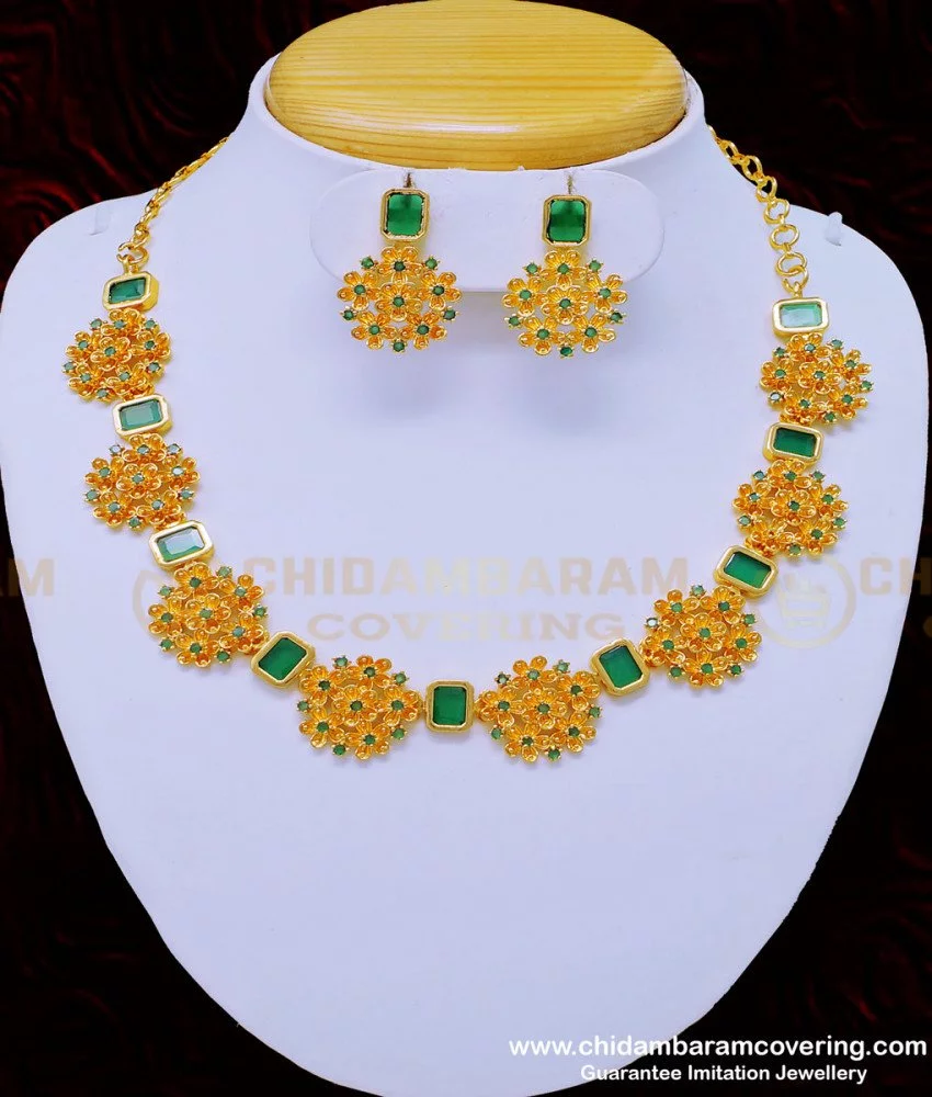 Buy Beautiful Kerala Jewellery Gold Plated Flower Design Green ...