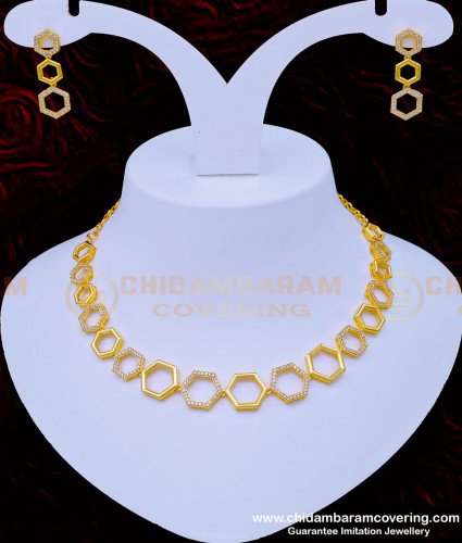 NLC949 - Sparkling American Diamond Party Wear Sri Lankan Necklace Set Online