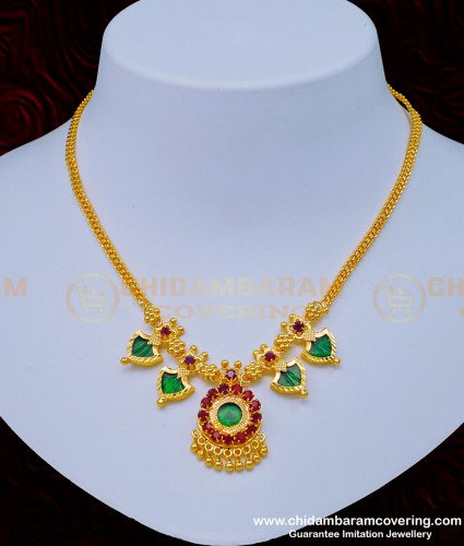 NLC968 - Traditional Kerala Green Palakka Necklace Gold Plated Jewellery Online