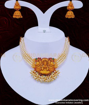 NLC984 - Buy Indian Temple Jewellery Lakshmi Dollar Choker Necklace with Jhumkas Earrings 