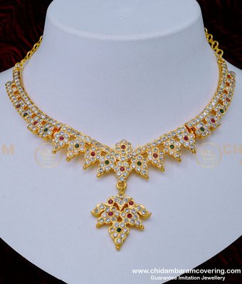 NLC990 - Latest Design Impon Attigai Necklace Multi Stone Gold Design Necklace Five Metal Jewellery