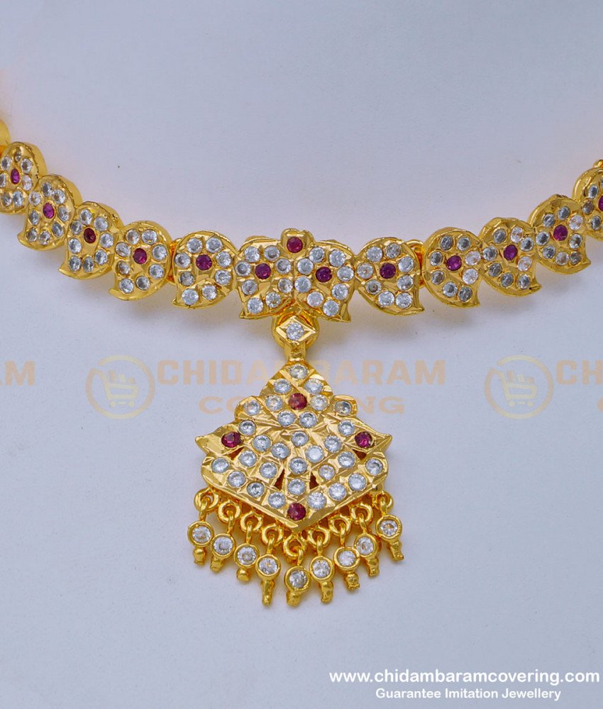 NLC991 - Impon Gold Attigai Design Full Mango Design Impon Attigai Necklace for Wedding