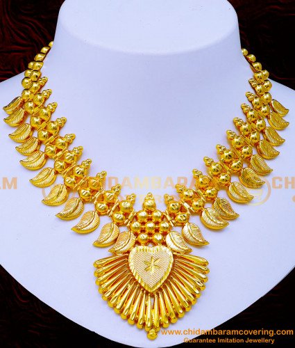 NLC1228 - Kerala Bridal Jewellery Gold Plated Necklace for Wedding