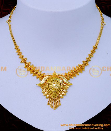 NLC1251 - Trendy Plain Gold Plated Simple Necklace Design for Girl