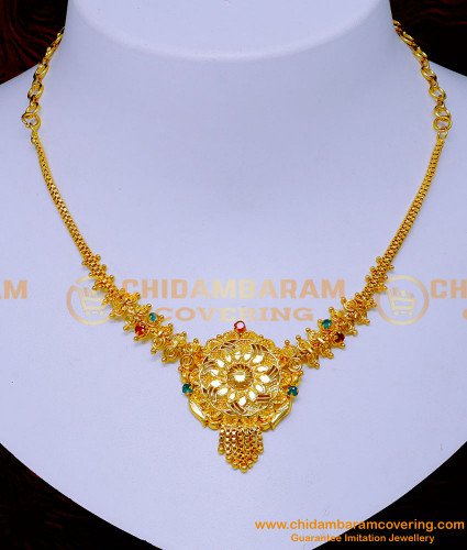 NLC1314 - Bridal Wear Latest Gold Stone Necklace Designs Online