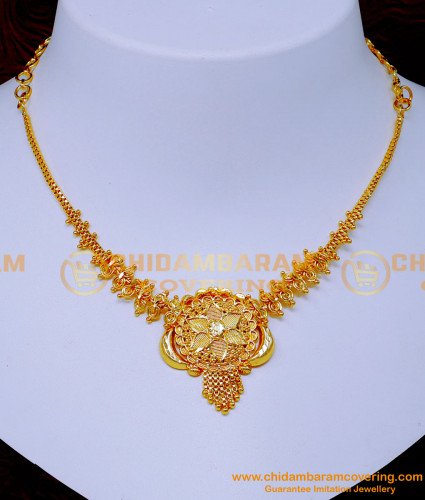 NLC1371 - 1 Gram Gold Simple Gold Necklace Design New Model