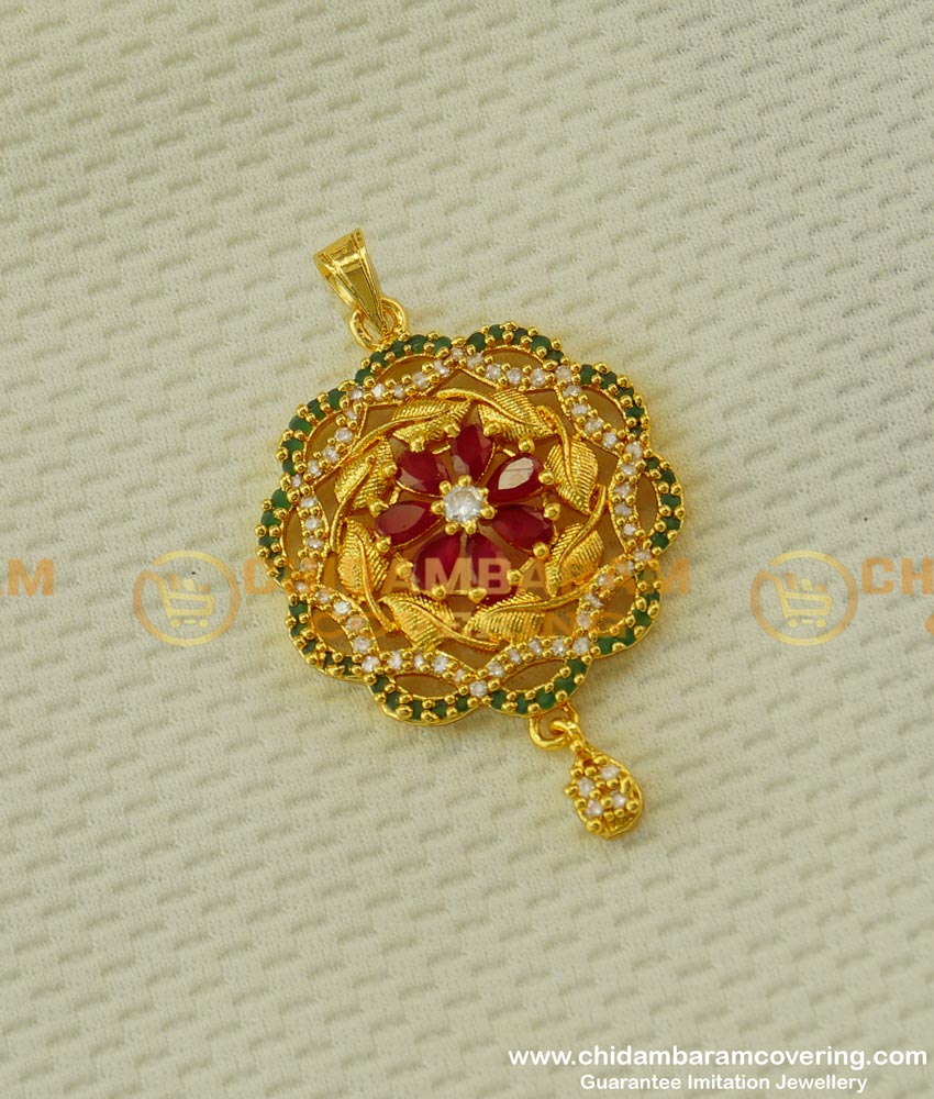 PND008 - Beautiful Flower and Leaf Design Stone Pendant for Chain Online 