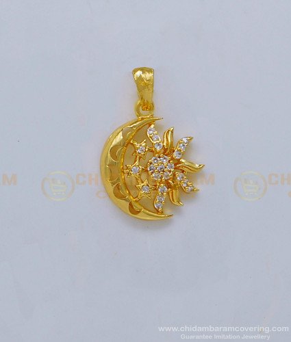 PND058 - Unique American Diamond White Stone Small Gold Pendant Design for Female 