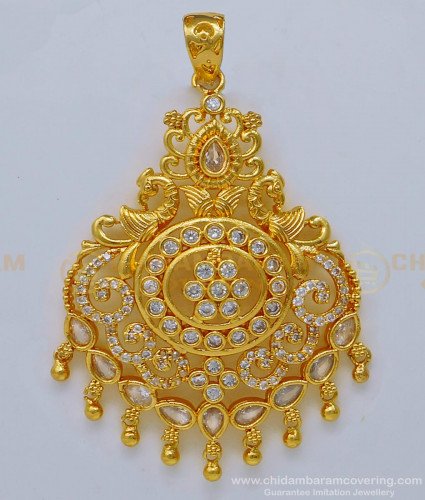 PND064 - Unique Gold and Diamond Style Stone Big Size Peacock Pendant Design for Female