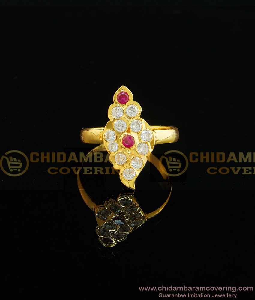 RNG027 - Traditional Impon Jewellery Gold Sangu Mothiram Design Stone Sangu Ring Online