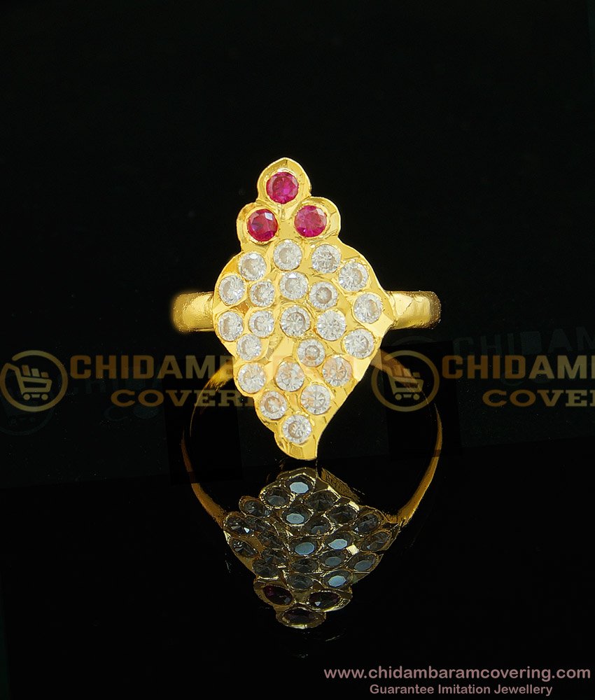 RNG029 - Stunning Gold Trendy Impon White and Ruby Stone Sangu Ring Design Buy Online 