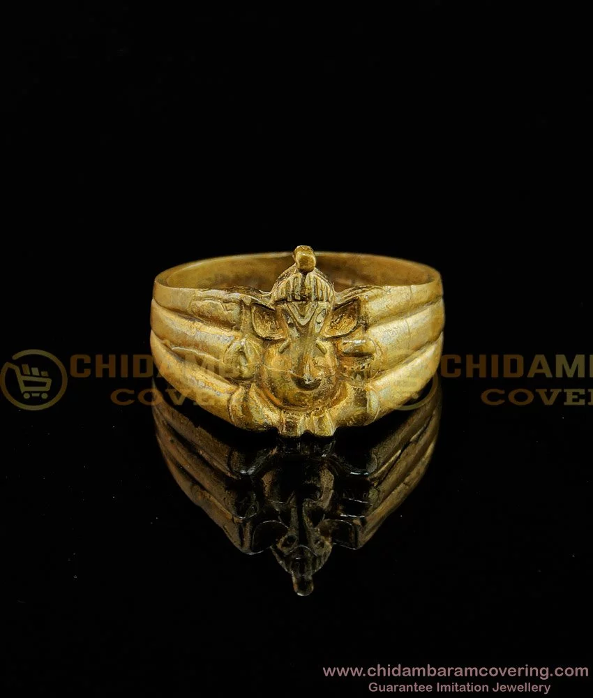 Lord Ganesha Engraved Gold Finger Ring For Men