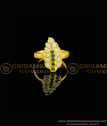 RNG069 - Pure Impon Emerald Stone Five Metal Leaf Design Gold Plated Impon Ladies Ring 