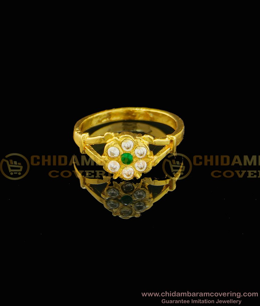 RNG071 - Cute Flower Design Five Metal Ad Stone 1 Gram Gold Pure Impon Ring for Girls