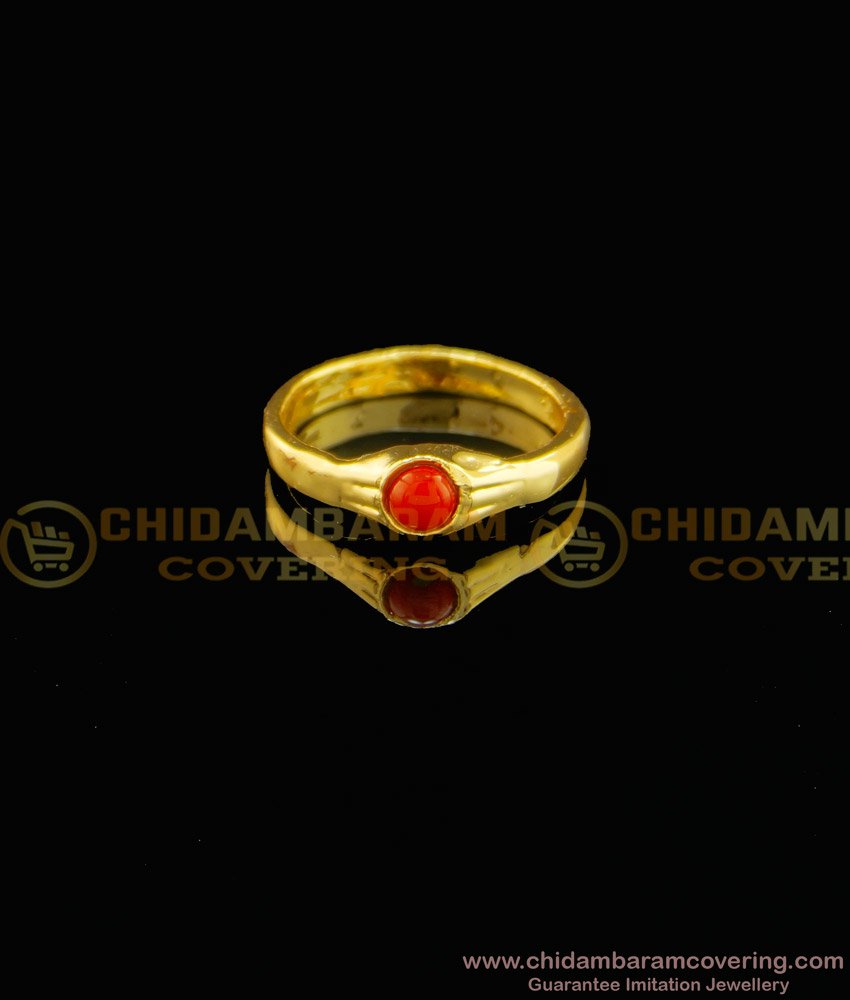 RNG082 - Pure Five Metal Daily Wear Red Coral Ring Impon Gold Plated Ladies Finger Ring Buy Online