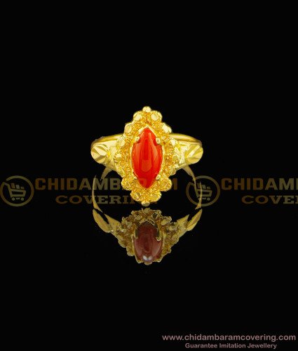 RNG085 - Pure Impon Panchaloham Red Coral Gold Design Office Wear Ring Design Indian Gold Jewellery