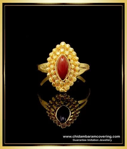 rng192 pure impon red coral gold design 1 gram gold pagadam ring for women 1